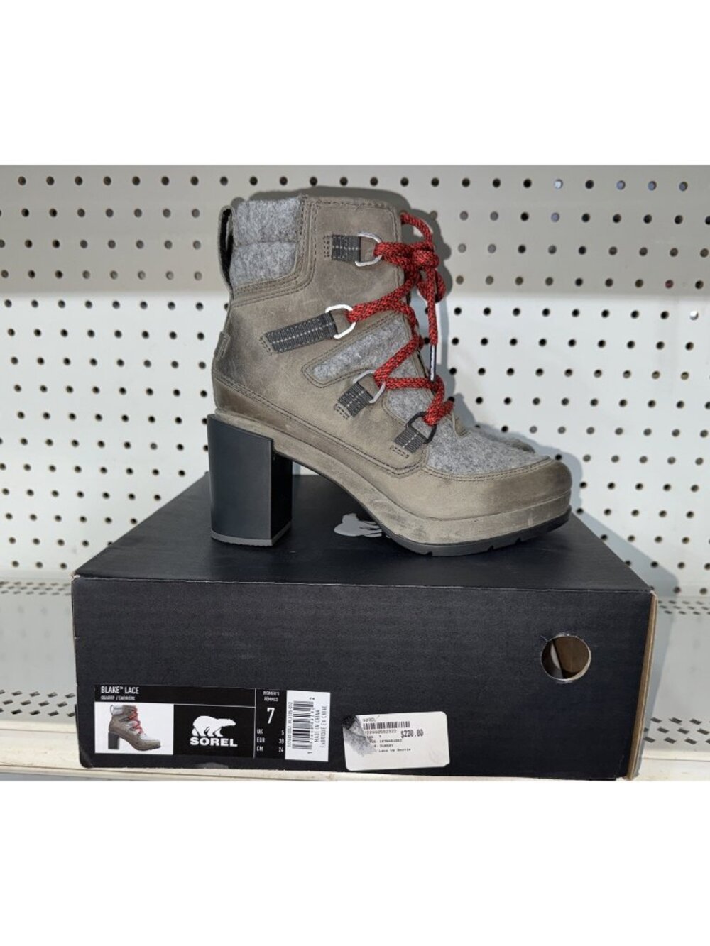 Sorel Blake Lace Womens Leather Block Heeled Ankle Boots Booties Size 7 Gray